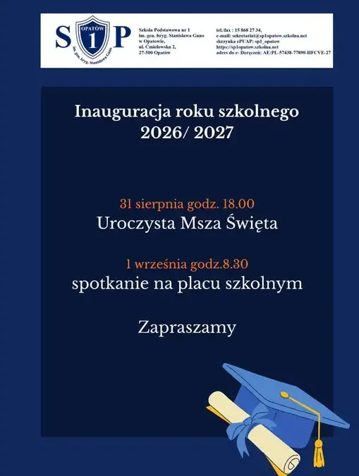 Inauguracja roku szkolnego 2026/2027 – Msza św. i spotkanie na placu szkolnym