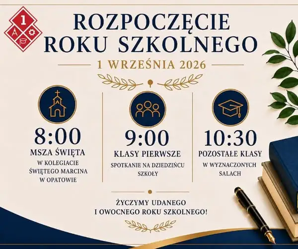 Rozpoczęcie roku szkolnego 2026/2027 w ZS nr 1 w Opatowie – plan uroczystości
