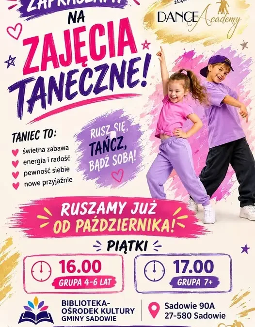 Zajęcia taneczne dla dzieci i młodzieży w Gminie Sadowie – rusza nowy sezon