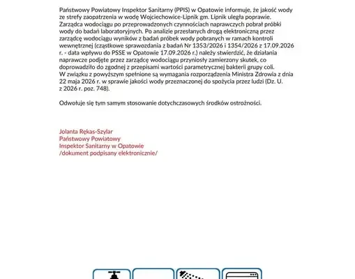 Woda w gminie Lipnik znów bezpieczna – sanepid odwołuje środki ostrożności