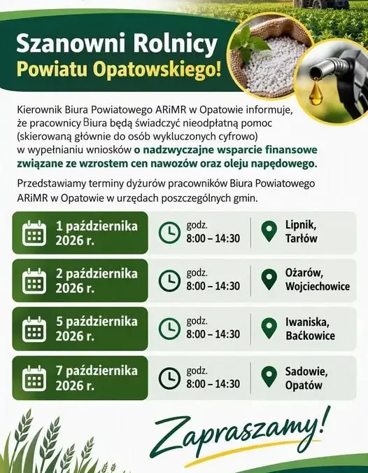 ARiMR w Opatowie pomaga rolnikom w wypełnianiu wniosków o wsparcie na nawozy i paliwo