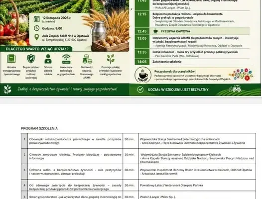 Bezpłatne szkolenie dla rolników z gminy Ożarów – bezpieczeństwo żywności w gospodarstwie