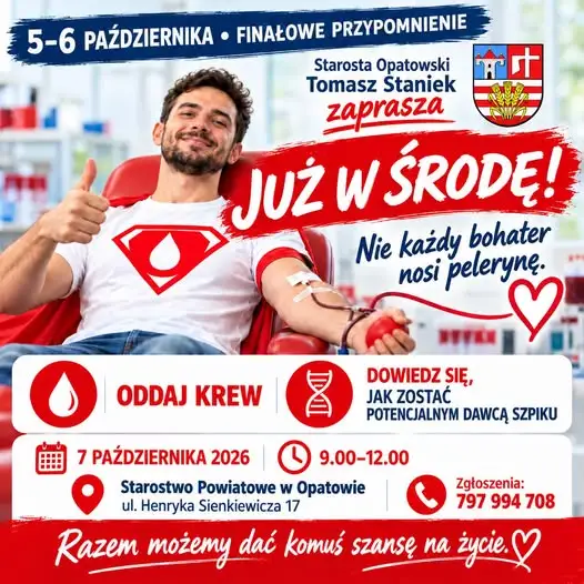 Opatów: Dzień Dawcy Szpiku i zbiórka krwi w Starostwie Powiatowym