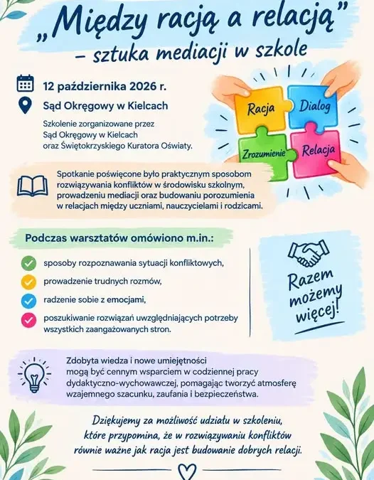 Warsztaty mediacji szkolnej w Sądzie Okręgowym w Kielcach