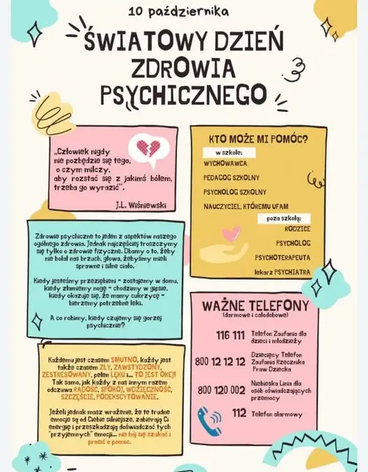 Światowy Dzień Zdrowia Psychicznego – apel pedagoga szkolnego do rodziców